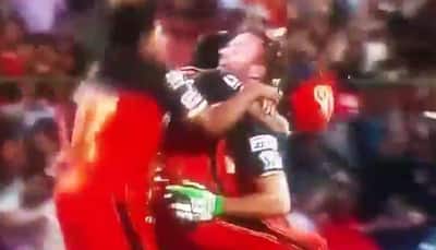 WATCH: OUCH! When AB de Villiers almost lost his head as RCB players pounced on him to celebrate