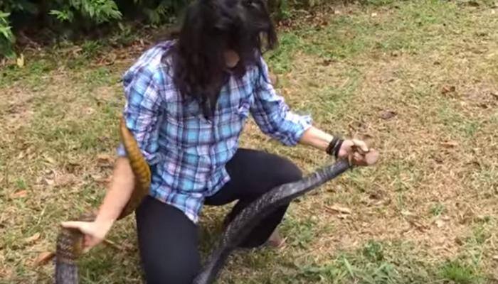 OMG! This brave lady tackles 6-foot-long snake like a normal task (Watch video)