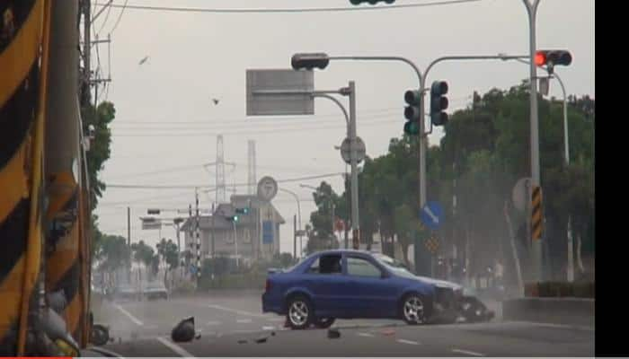 OMG! Speeding car hits scooter at intersection, guy flies 10 feet in the air – WATCH Viral Video