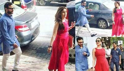 Preggers Kareena Kapoor Khan looks gorgeous in red; lunch date with hubby Saif Ali Khan keeps her glowing! See pic