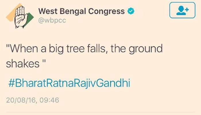 West Bengal Congress commits blunder, tweets Rajiv Gandhi&#039;s 1984 controversial quote on his birth anniversary