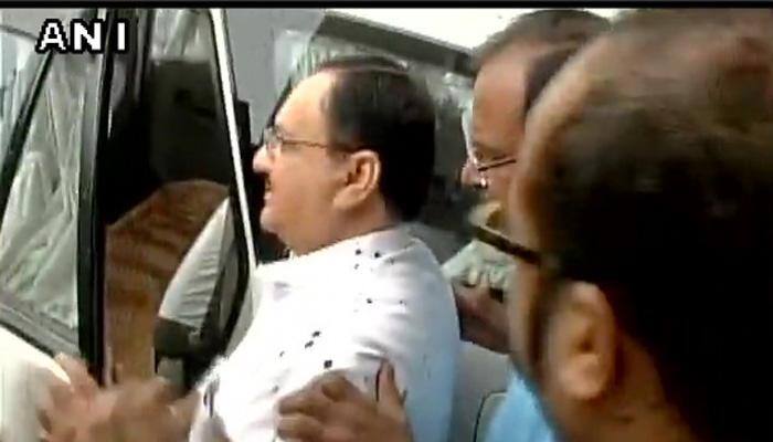 AIIMS Bhopal students throw ink at Union Minister JP Nadda