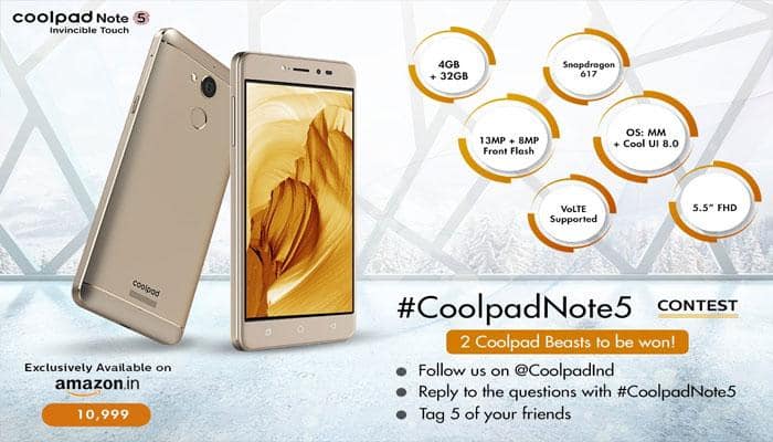 Coolpad Note 5 smartphone launched in India at Rs 10,999; to be available from Oct 18