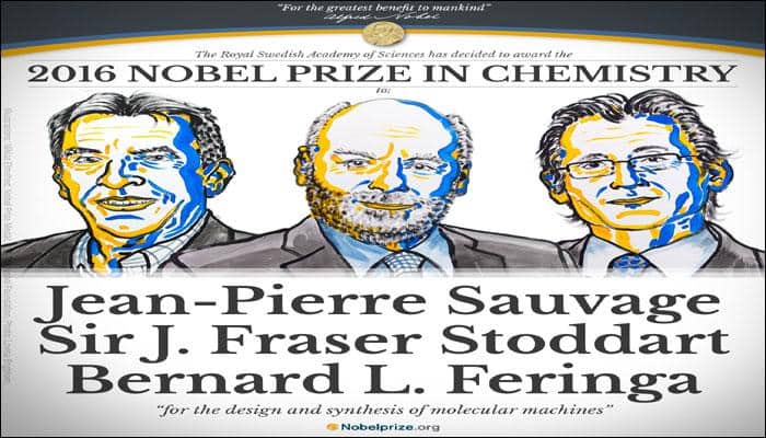 Jean-Pierre Sauvage, Sir James Fraser Stoddart and Bernard L Feringa win Nobel Prize in Chemistry for molecular machines