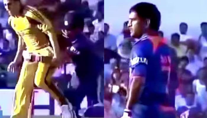 MS Dhoni&#039;s destroys Australian bowlers after Mitchell Johnson blocks his way - WATCH