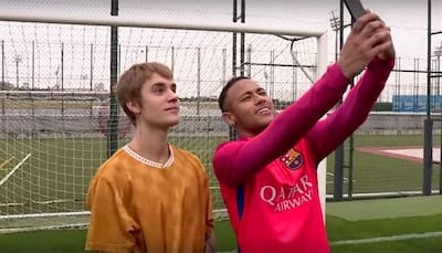 WATCH: Justin Bieber floors Barcelona superstars Lionel Messi, Luis Suarez, Neymar