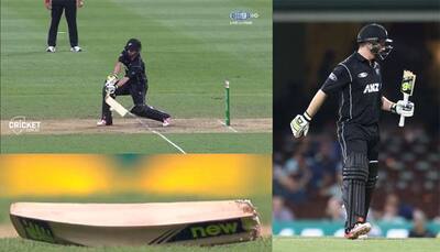 New Zealand batsman breaks bat, facing a delivery from Aussie speedster Pat Cummins – See video
