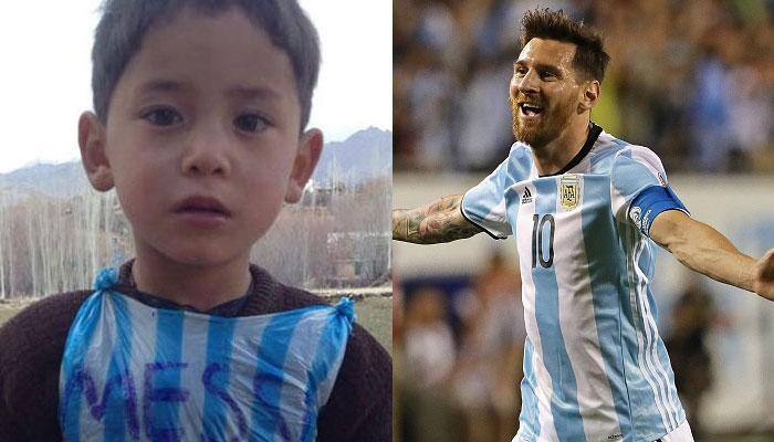 Six-year-old Afghan boy Murtaza Ahmadi meets his idol Lionel Messi