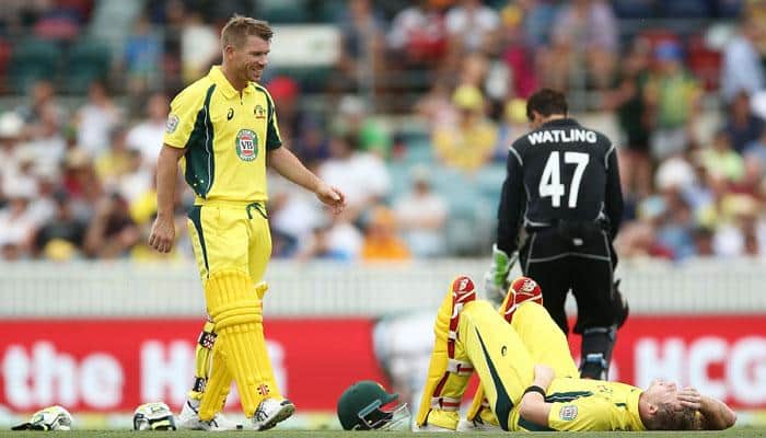 Low Blow! Steve Smith gone to ground after being hit where it hurts the most