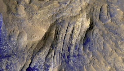 Stratigraphy: Beautiful false-color image of layered bedrock!