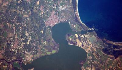 Duck-shaped lake in Sardinia as seen from International Space Station! 