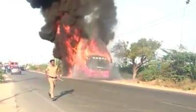 Telangana bus catches fire during journey - Watch video