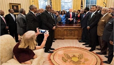Donald Trump adviser Kellyanne Conway caught on Oval Office couch with her heels