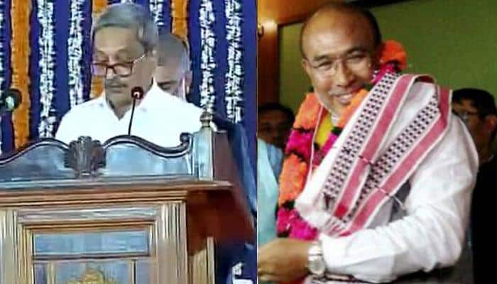 Two more states painted saffron! Manohar Parrikar becomes Goa CM for 4th time; Biren Singh to be sworn in as BJP&#039;s first Manipur CM on Wednesday