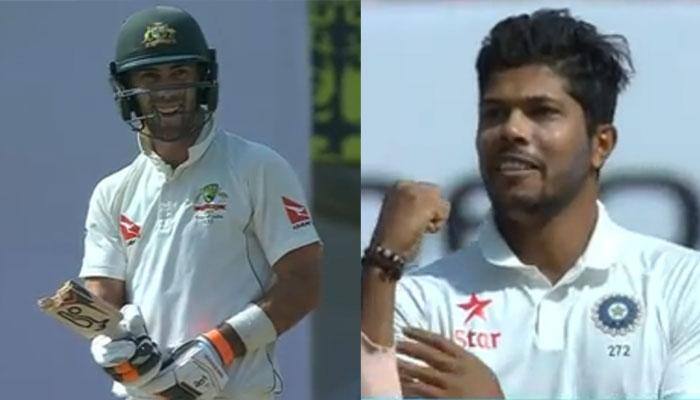 Watch: Umesh Yadav shows muscle power, breaks Glenn Maxwell&#039;s bat on first delivery of Day 2