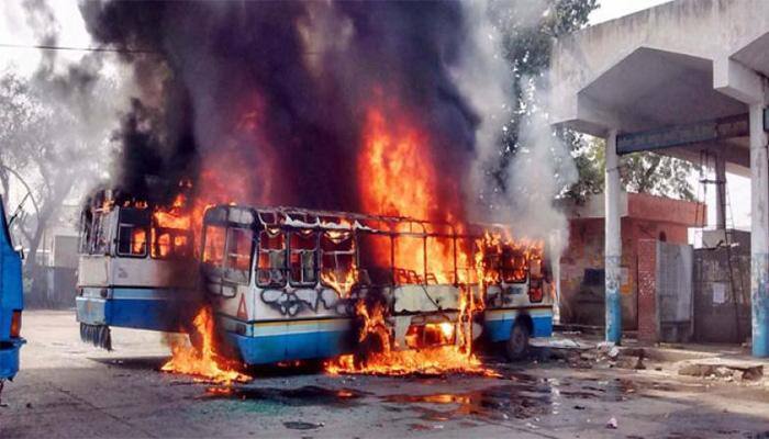 Jat stir: SP, DSP among 35 hurt in clash, 2 police buses torched