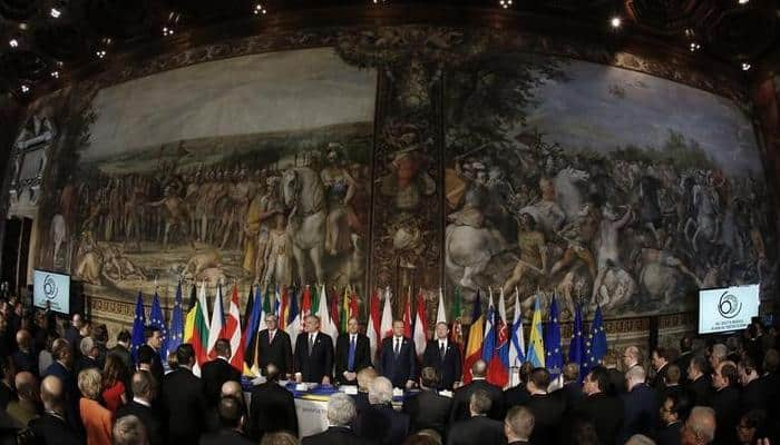 European Union leaders seek unity in Rome, despite Brexit and protests