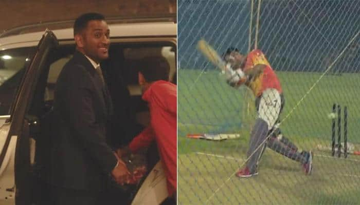 IPL 2017: A meaner, fitter MS Dhoni caught practicing &#039;helicopter&#039; shot after mingling with Pune teammates — WATCH