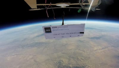 Donald Trump sparks protests again, this time 90,000 feet above Earth