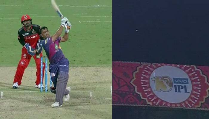 WATCH: MS Dhoni&#039;s longest six in IPL 2017 lands on roof of Chinnaswamy Stadium during RCB vs RPS match