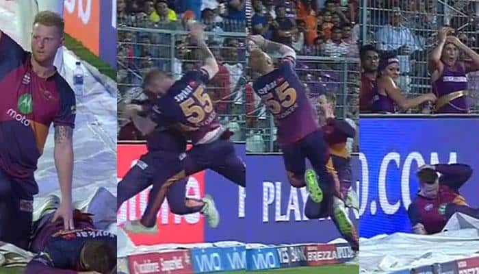 WATCH: Ben Stokes knocks off Pune captain Steve Smith in horrific mid-air collision