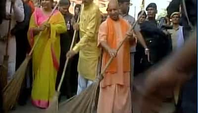 CM Yogi Adityanath wields broom in Lucknow, vows to make UP open defecation free by 2018