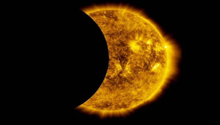 NASA&#039;s SDO catches the moon crossing the sun in a partial lunar eclipse!