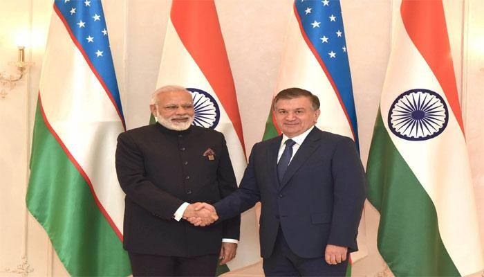 PM Narendra Modi meets Uzbek President Shavkat Mirziyoyev 