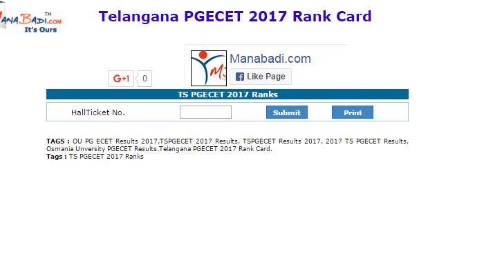 TS PGECET results 2017 declared: Check pgecet.tsche.ac.in, www.manabadi.co.in for Telangana TS PGECET 2017 Rank Card