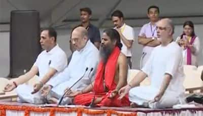 Baba Ramdev guides through massive yoga event in Ahmedabad