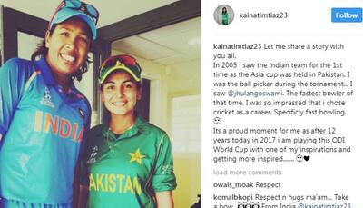 ICC Women's World Cup: Pakistan's Kainat Imtiaz's hails Jhulan Goswami, shares heart-touching message on Instagram