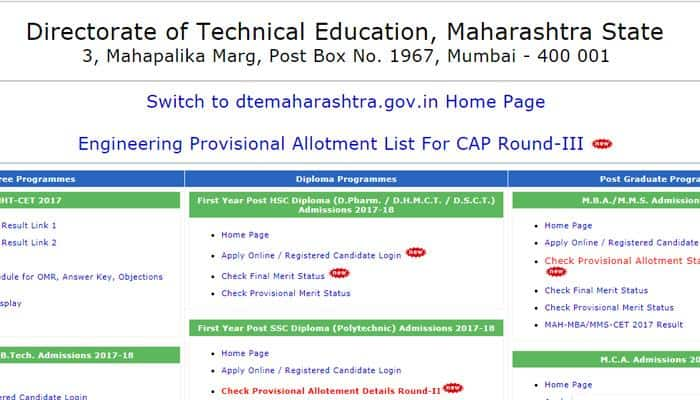 DTE Maharashtra CAP Round 3 Provisional Allotment List published; check dtemaharashtra.gov.in