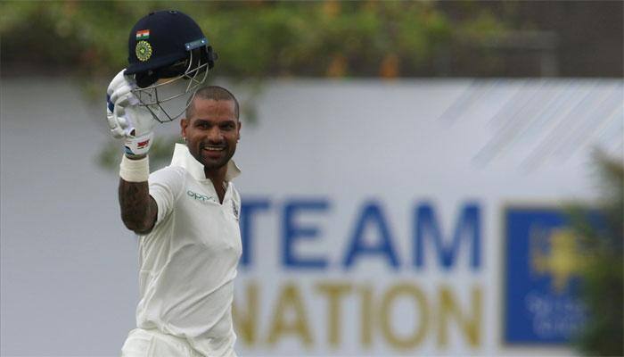 David Warner congratulates Shikhar Dhawan on his knock of 190 vs Sri Lanka