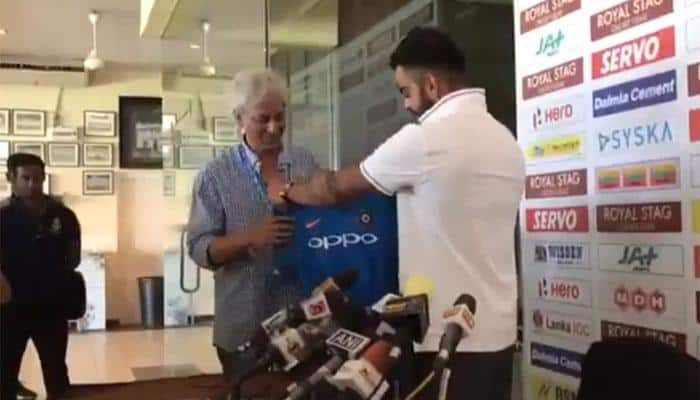 WATCH: Virat Kohli rewards journalist for covering career&#039;s 100th Test