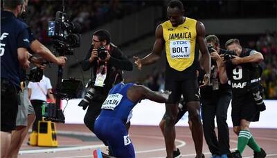 WATCH: Justin Gatlin pays respect to Usain Bolt after winning 100m final at World Championships 