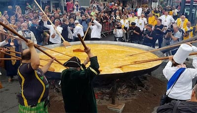 Giant omelette made with 10,000 eggs served at Belgium annual festival – Watch video