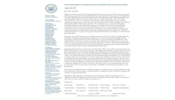 Charlottesville violence: Donald Trump's arts council quits