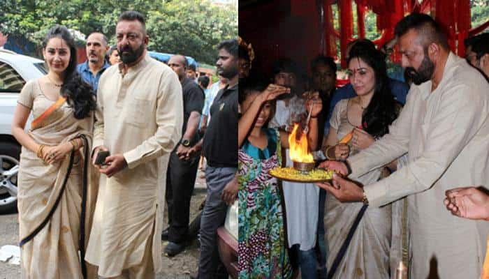 Sanjay Dutt and wife Maanyata perform Ganesh Aarti in a pandal in Andheri- view PICS