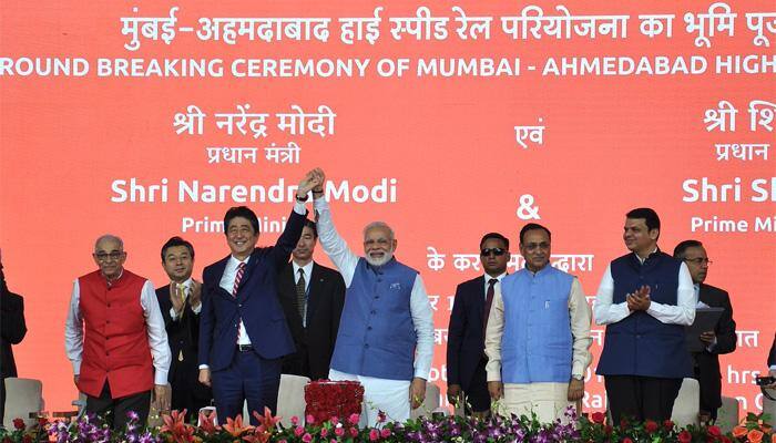 Ahmedabad-Mumbai bullet train project launched; Japan PM Shinzo Abe backs Narendra Modi&#039;s idea of &#039;New India&#039;