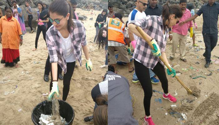 Anushka Sharma cleans Versova beach, hails &#039;Swachh Bharat&#039; mission