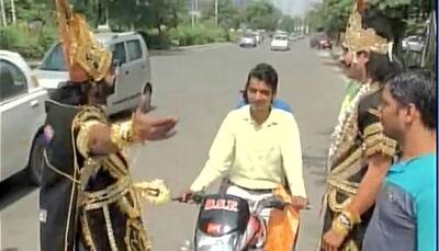 Now, police don 'Ramayana' costume to create awareness on road safety