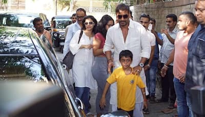 Golmaal Again: Ajay Devgn seen outside theatre with wife Kajol, kids Nysa and Yug – See PICS