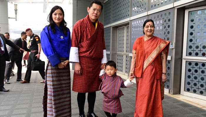 Sushma Swaraj receives Bhutanese King and his family at airport in a special gesture - Watch