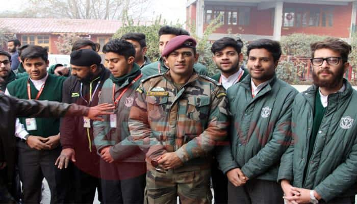 Watch: Captain cool MS Dhoni visits a school in Kashmir in Army uniform