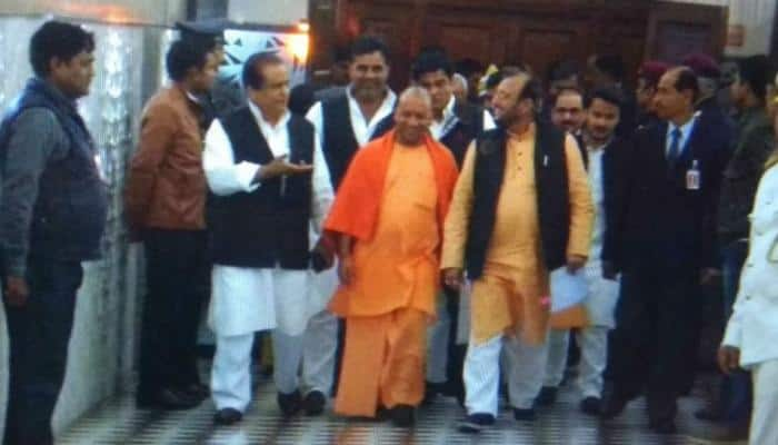 Watch: Yogi Adityanath and Azam Khan walk hand-in-hand in UP Assembly