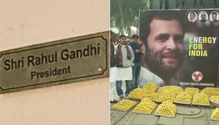 Rahul Gandhi - President: Nameplate at Congress office changed