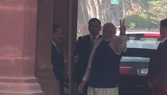 Narendra Modi shows victory sign as BJP results for Gujarat, Himachal Pradesh emerge