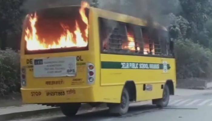 BHU students set school bus on fire, damage private vehicles in clash with cops
