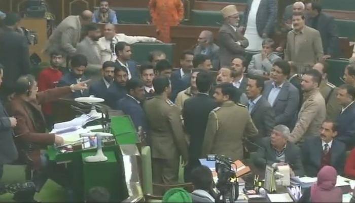 Pandemonium in J&amp;K Assembly; opposition protests, raises slogans over civilian killings, Kashmir situation