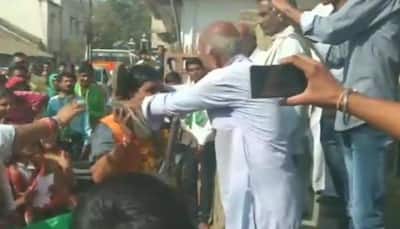 BJP candidate greeted with garland of shoes by angry local in Madhya Pradesh